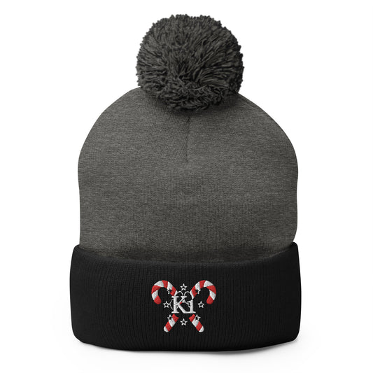 K1 Candy Cane Pom-Pom Beanie